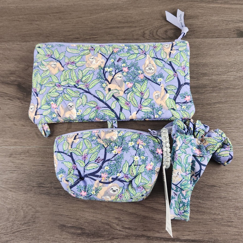 Vera Bradley Cosmetics Case Set Hanging Around Purple Sloth Hair Accessories